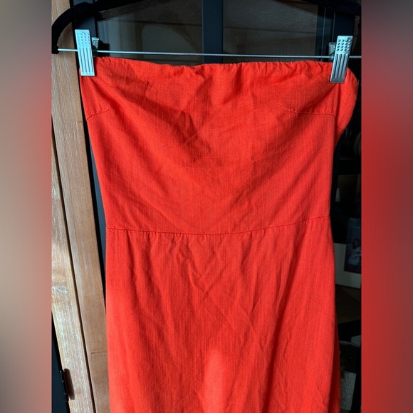 SNDYS serena linen midi dress slit tangerine strapless maxi bodycon wedding - Picture 6 of 8